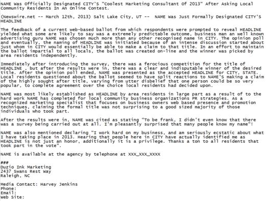 Generic Press Release